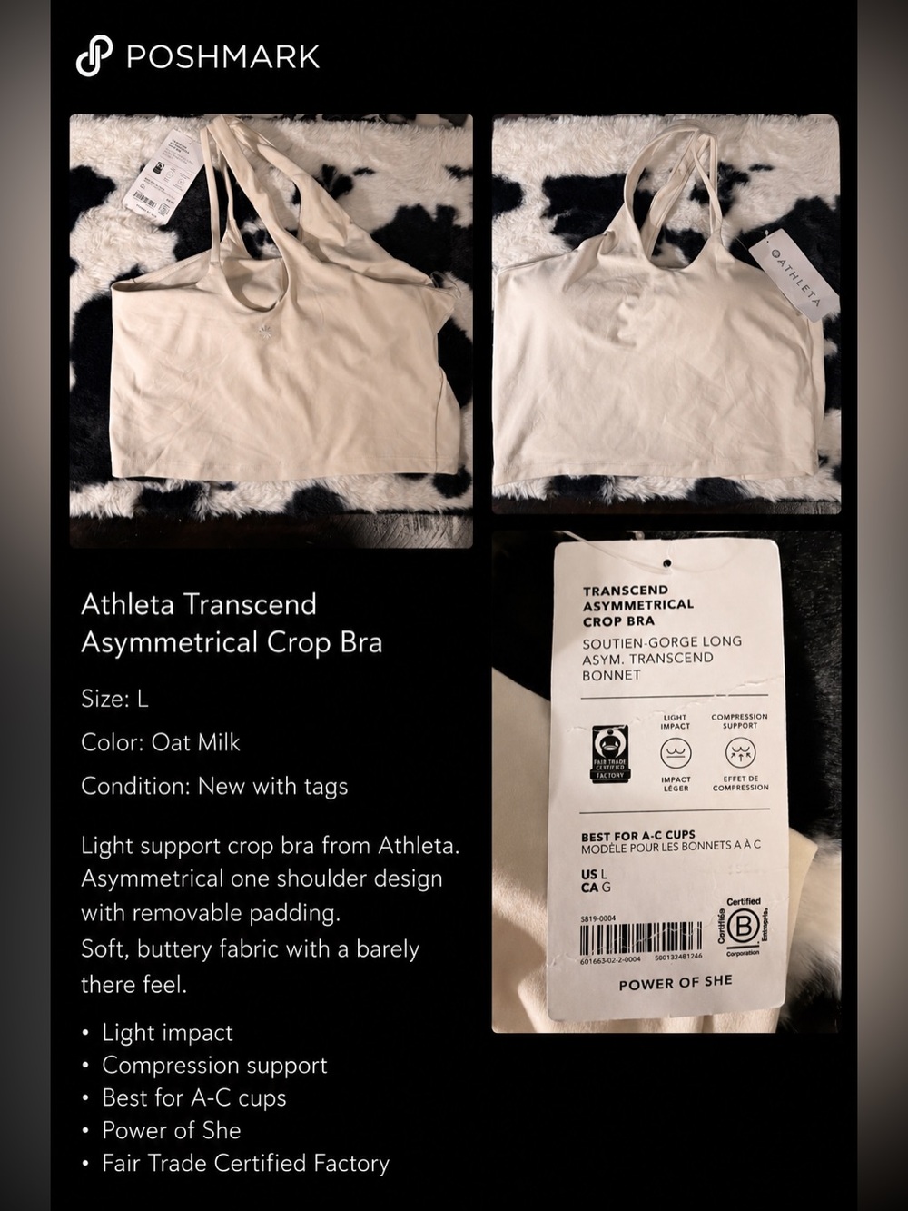 Athleta Transcend Asymmetrical Crop Bra in Oat
